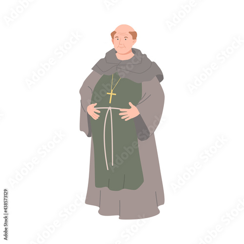 Priest or Monk as Fabulous Medieval Character from Fairytale Vector Illustration