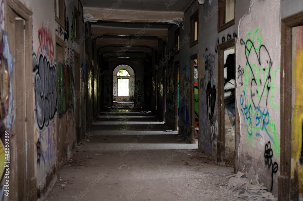 Old abandoned building in ruins, it is a dangerous site with graffiti Old abandoned building in ruins, it is a dangerous site with graffiti
