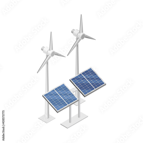 Wind Generator and Solar Panel as Smart City Isometric Vector Illustration