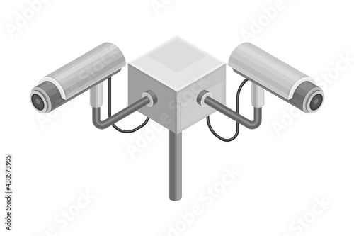 Video Surveillance with Camera as Smart City Control Device Isometric Vector Illustration