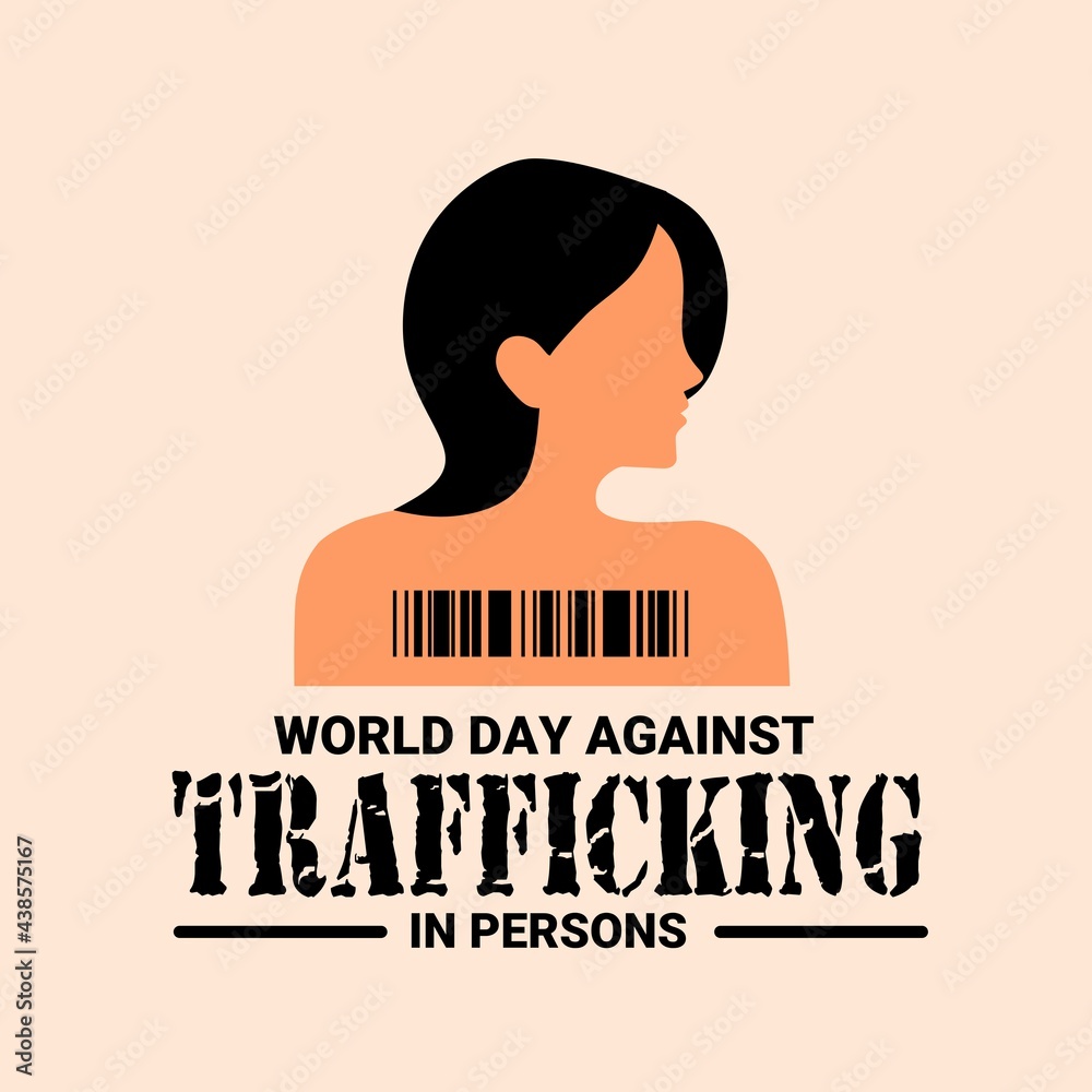 Vettoriale Stock Vector illustration of a girl with a barcode on her back  as a banner, poster or template for National Human Trafficking Awareness  Day and World Day Against Trafficking in Persons.