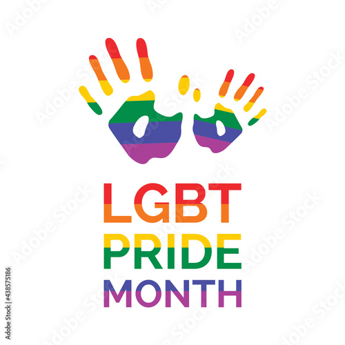 LGBT Pride Month Poster with rainbow handprint icon vector. Handprint with the colors of the rainbow flag icon vector. LGBT design element isolated on a white background © betka82