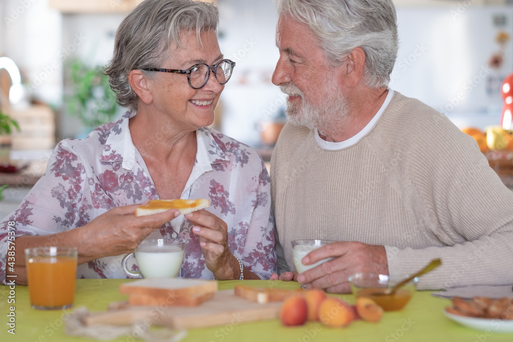 Retirement senior couple lifestyle breakfast happiness concept
