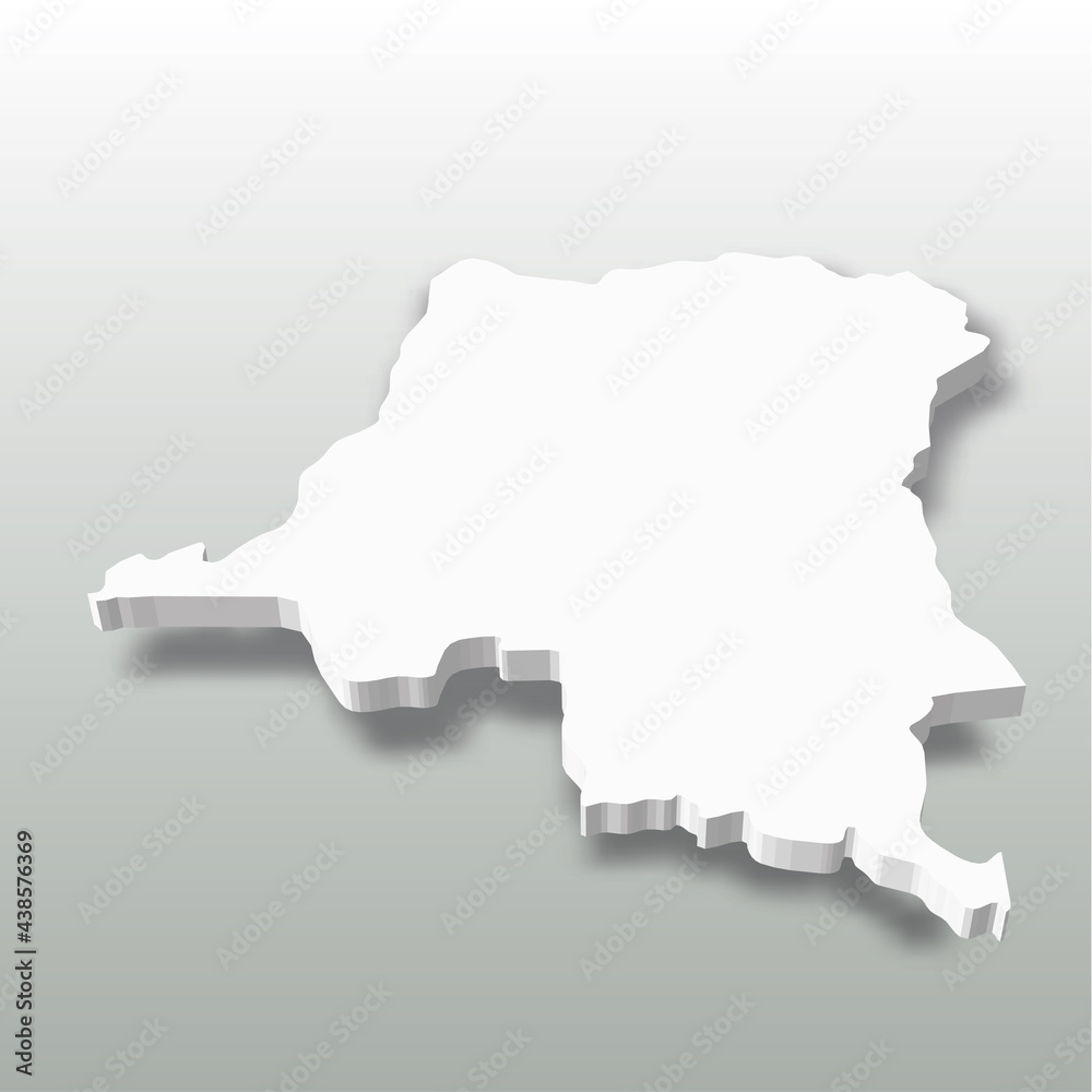 Fototapeta premium Democratic Republic of the Congo - white 3D silhouette map of country area with dropped shadow on grey background. Simple flat vector illustration.