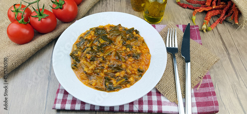 Spinach, Purslane and Yogurt Traditional Mom's food with concept background photo