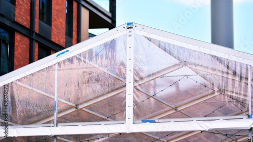 Close up of transparent tent for an event.