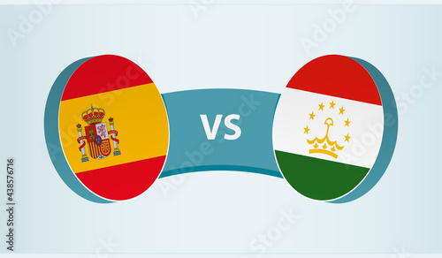 Spain versus Tajikistan, team sports competition concept.