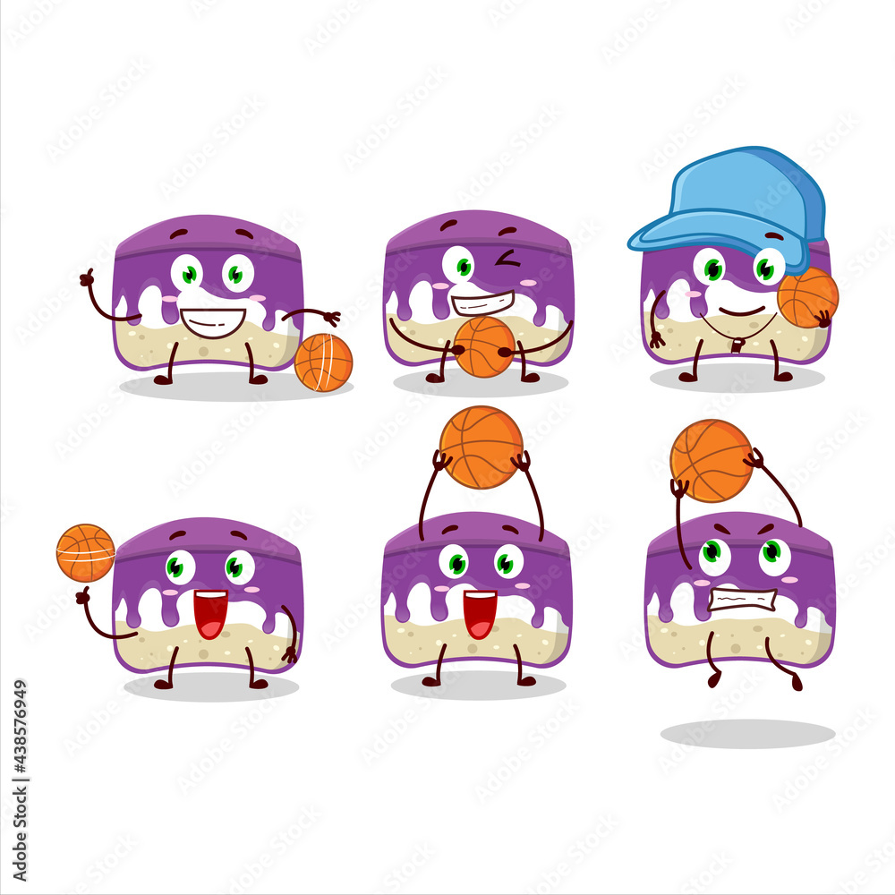 Fototapeta premium Talented grapes cake cartoon character as a basketball athlete