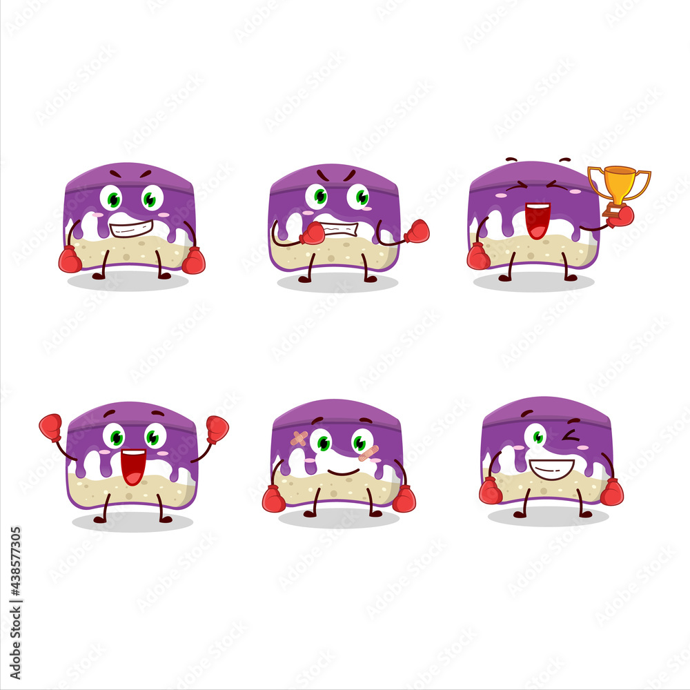 Obraz premium A sporty grapes cake boxing athlete cartoon mascot design