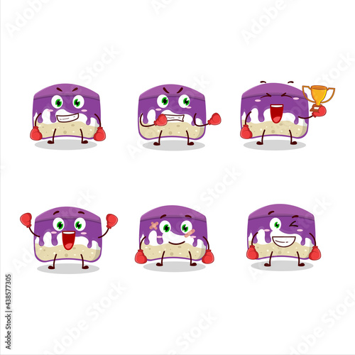 A sporty grapes cake boxing athlete cartoon mascot design