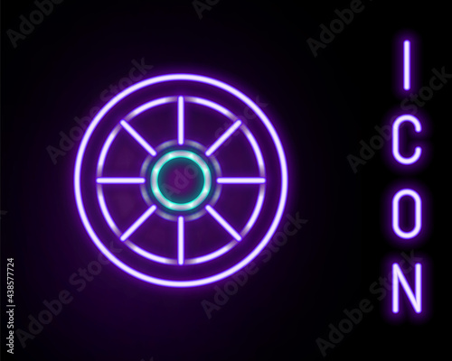 Glowing neon line Safe icon isolated on black background. The door safe a bank vault with a combination lock. Reliable Data Protection. Colorful outline concept. Vector