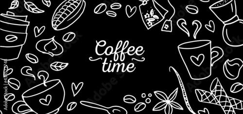Coffe shop signboard, with doodle elements