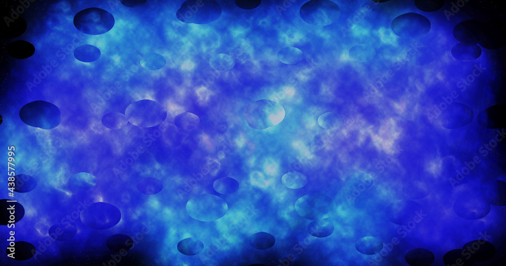 Fototapeta premium Render with abstract space from spheres on a nebula background