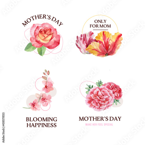 Flower bouquet with Happy mothers day concept watercolor illustration © photographeeasia