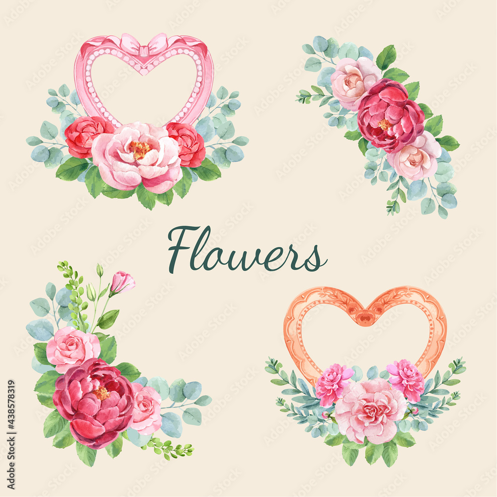 Flower bouquet with Happy mothers day concept watercolor illustration