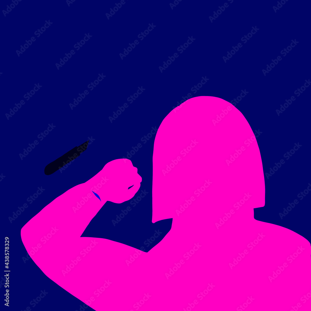 Illustration of a girl self harming Illustration of a girl self harming