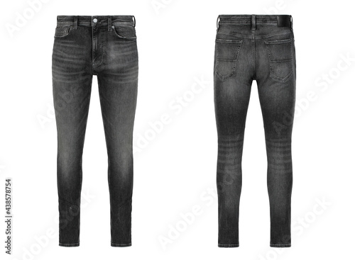 Grey men's jeans. Casual style. Front and back view