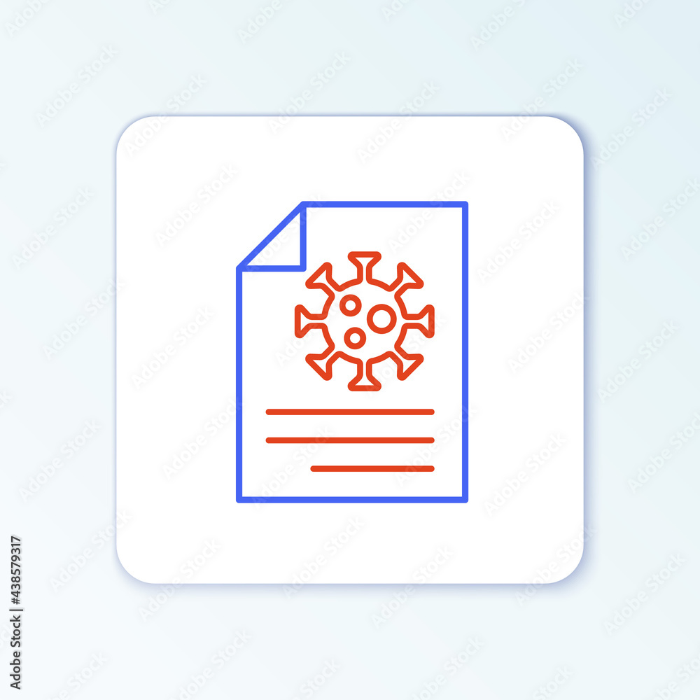 Line Medical clipboard with blood test results icon isolated on white background. Clinical record, medical check marks report. Colorful outline concept. Vector Line Medical clipboard with blood test results icon isolated on white background. Clinical record, medical check marks report. Colorful outline concept. Vector