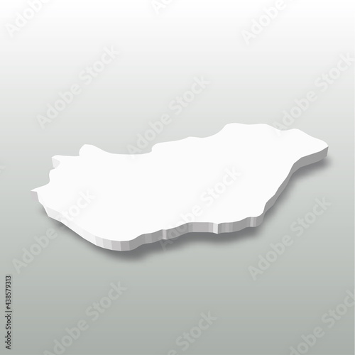 Hungary - white 3D silhouette map of country area with dropped shadow on grey background. Simple flat vector illustration.