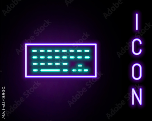 Glowing neon line Computer keyboard icon isolated on black background. PC component sign. Colorful outline concept. Vector