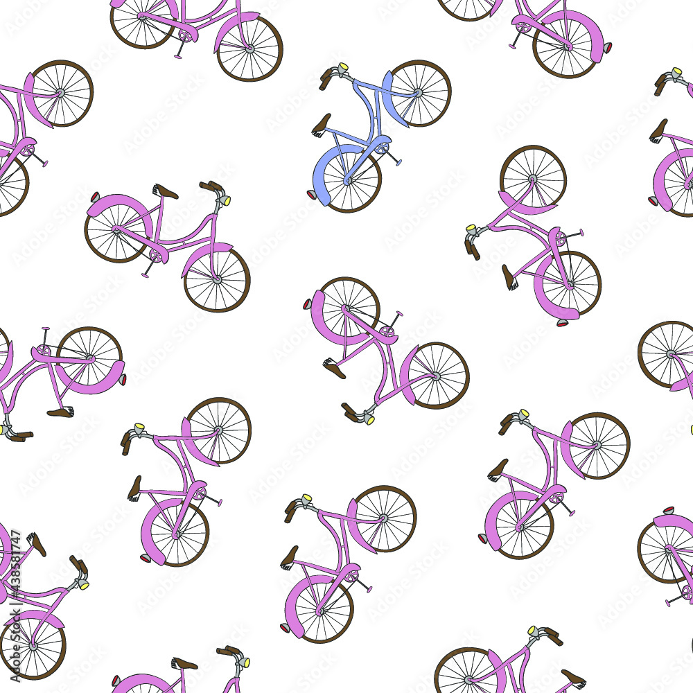 Naklejka premium Bicycle handd rawn vector seamless pattern