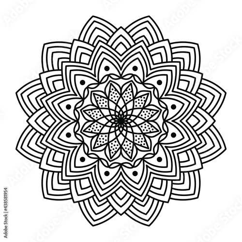 bohemian mandala white black, antistress coloring book, tattoo design oriental or indian, islamic mysterious hand drawn ornament for meditation or yoga vector illustration print for laser engraving