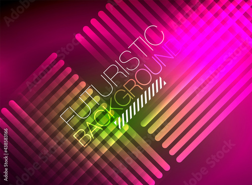 Bright neon color techno abstract background, shiny glowing neon lines in the dark background © antishock