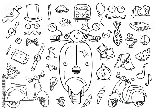 Motorbike set of hand drawn icons for school
