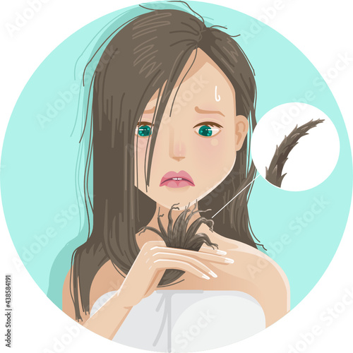 split ends hair dry and damaged woman