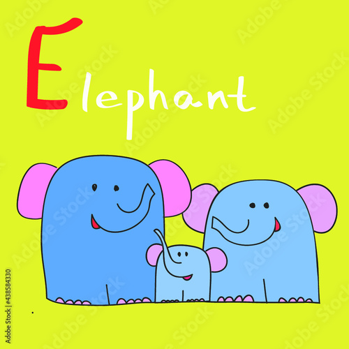 Funny Animal Family Alphabet, Letter E - elephant