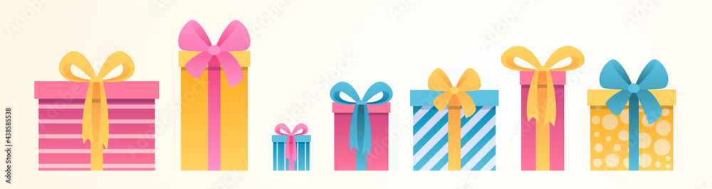 set of different gift box, pink, blue, yellow set of different gift box, pink, blue, yellow