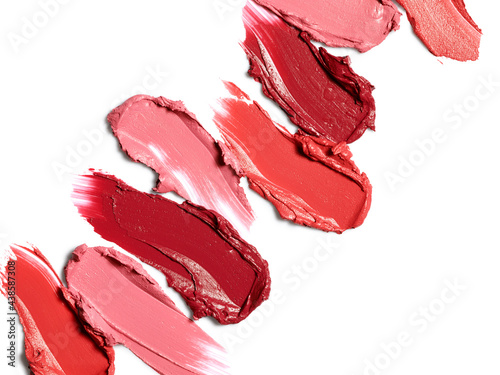 Set of lipstick swatches strokes isolated on white background photo