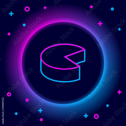 Glowing neon line Cheese icon isolated on black background. Colorful outline concept. Vector