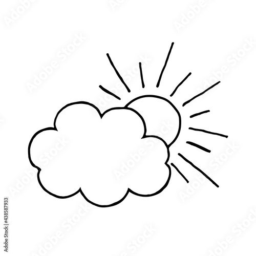 Doodle sun and cloud on a white background.Vector composition.