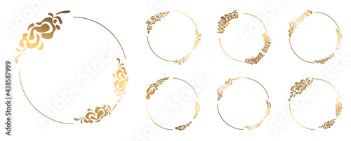 Set of round gold frames in a modern style on a white background. Abstract elegant pattern. Vector illustration.