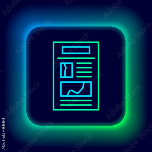 Glowing neon line News icon isolated on black background. Newspaper sign. Mass media symbol. Colorful outline concept. Vector