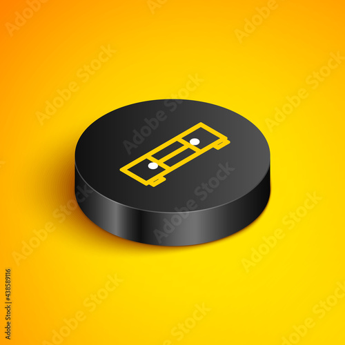 Isometric line Chest of drawers icon isolated on yellow background. Black circle button. Vector