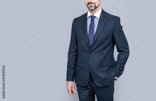 cropped male formal fashion. professional ceo. confident businessman boss. copy space.