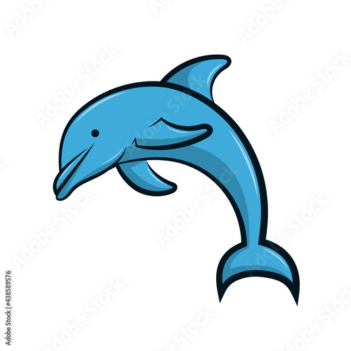 Line art vector illustration of a dolphin jumping from the sea