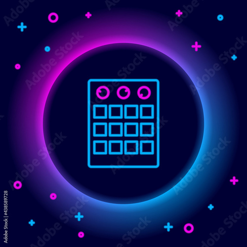Glowing neon line Drum machine icon isolated on black background. Musical equipment. Colorful outline concept. Vector