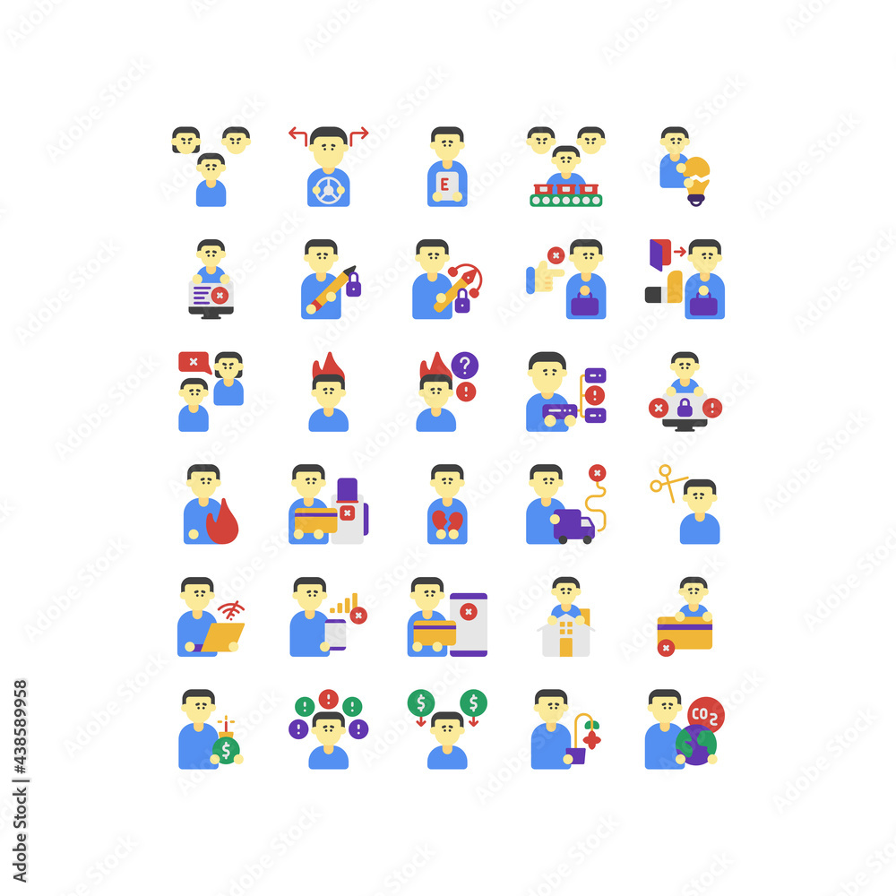 Set of problem person man flat style icon and illustration Set of problem person man flat style icon and illustration