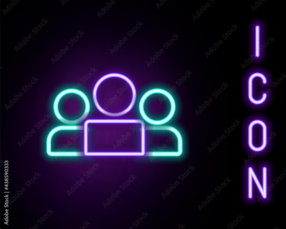 Glowing neon line Users group icon isolated on black background. Group of people icon. Business avatar symbol - users profile icon. Colorful outline concept. Vector Glowing neon line Users group icon isolated on black background. Group of people icon. Business avatar symbol - users profile icon. Colorful outline concept. Vector