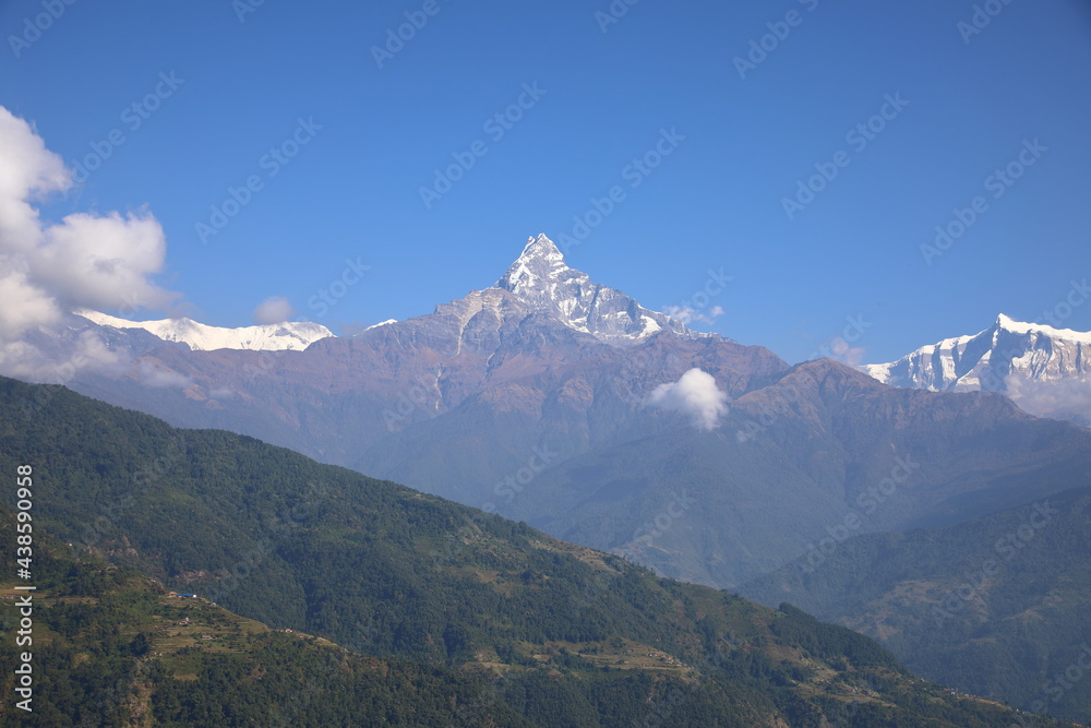 View of Machapuchare from hiking trail near Dhampus, Nepal View of Machapuchare from hiking trail near Dhampus, Nepal
