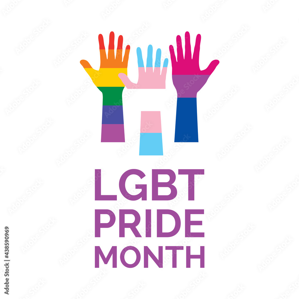 LGBT Pride Month Poster with rainbow hands icon vector. Different pride ...