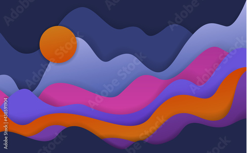 abstract wavy paper cut style shapes, fantasy landscape scenery background