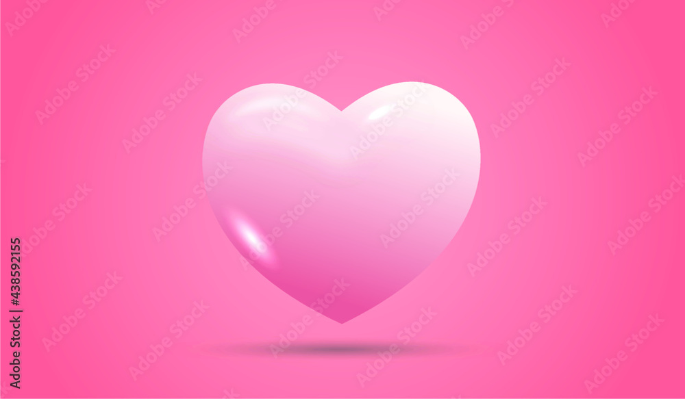 Vector image of a virtual pink heart. On a light pink background, 3D image.