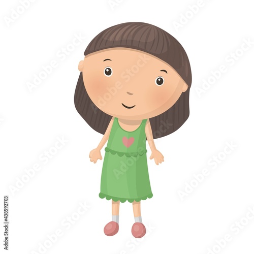 Cute little cartoon girl isolated on white background. Vector illustration.