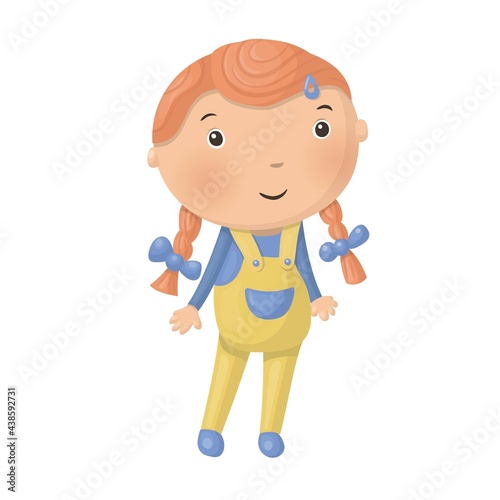Cute little cartoon girl isolated on white background. Vector illustration.