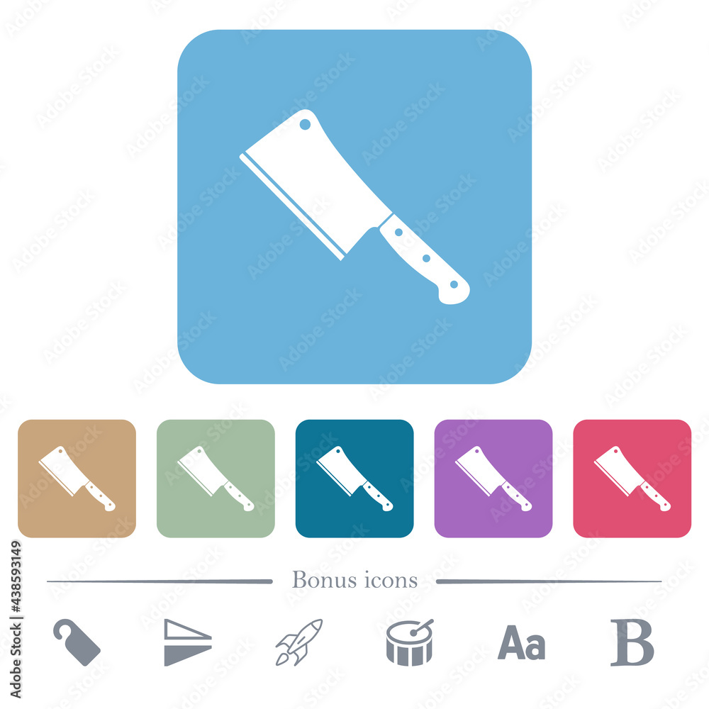 Meat cleaver knife flat icons on color rounded square backgrounds Meat cleaver knife flat icons on color rounded square backgrounds