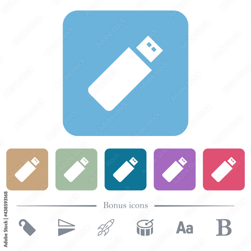 Pendrive flat icons on color rounded square backgrounds Pendrive flat icons on color rounded square backgrounds